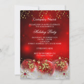 Corporate Red Gold Baubles Weihnachtsfeier Einladung (Vorderseite)