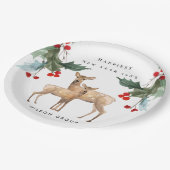 CORPORATE RED GREEN HOLLY BERRY DEER DUO NEUJAHR PAPPTELLER (Schrägansicht)