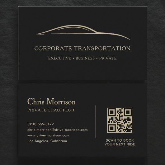 Corporate Transportation QR Code Black & Gold Visitenkarte