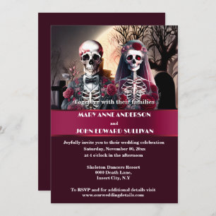 Corpse Braut Groom burgundy Rose gotische Hochzeit Einladung