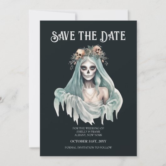 Corpse Bride Mint Halloween Save the Date Einladung (Vorderseite)