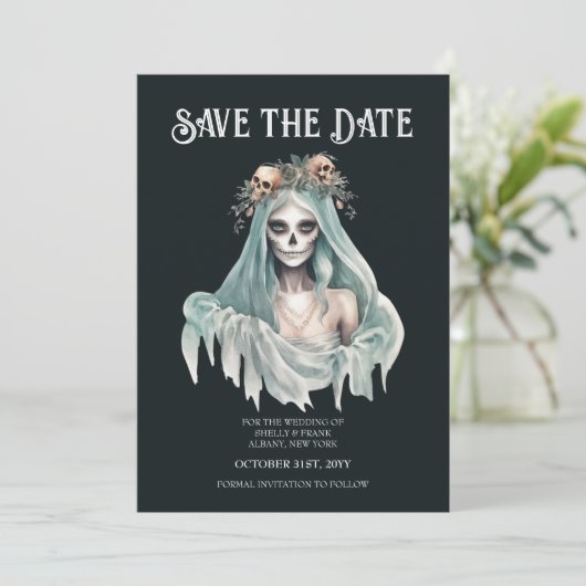 Corpse Bride Mint Halloween Save the Date Einladung (Stehend Vorderseite)