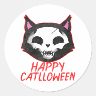 Corpse Paint Cat Happy Catlloween Cat Halloween Runder Aufkleber