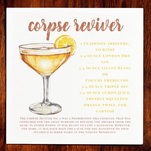 Corpse Reviver Cocktail Drink Rezept Karte Serviette