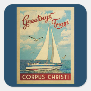 Corpus Christi Sailboat Vintage Travel Texas Quadratischer Aufkleber