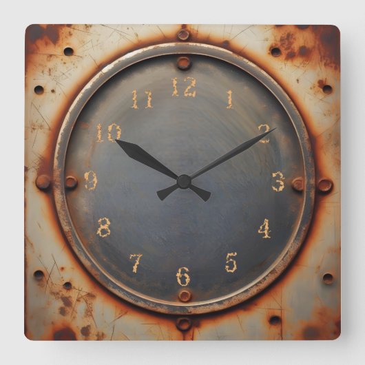 corroded steel circle quadratische wanduhr (Vorderseite)