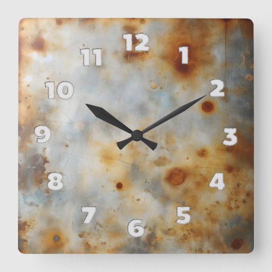 corroded steel plate quadratische wanduhr (Vorderseite)