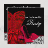 Corset High Heels Red Zebra Junggeselinnen-Abschie Einladung (Vorne/Hinten)