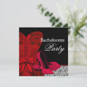 Corset High Heels Red Zebra Junggeselinnen-Abschie Einladung (Stehend Vorderseite)