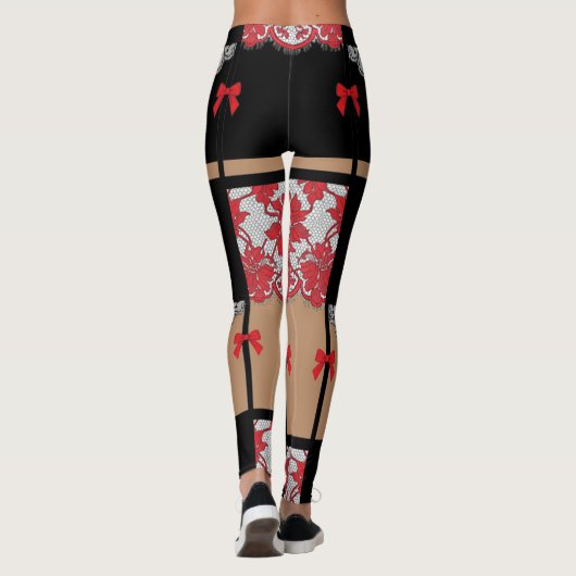 Corset Lace Bow Repeating Block Pattern Leggings (Rückseite)