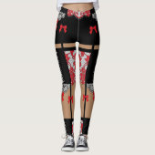 Corset Lace Bow Repeating Block Pattern Leggings (Vorderseite)