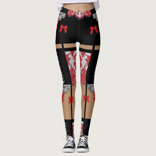 Corset Lace Bow Repeating Block Pattern Leggings (Vorderseite)