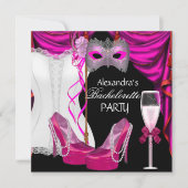 Corset Pink Masquerade Champagne Einladung (Vorderseite)