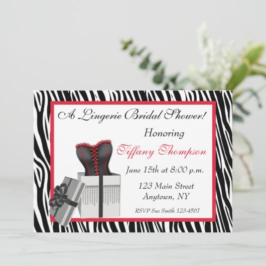 Corset Zebra Dusche Einladung (Stehend Vorderseite)