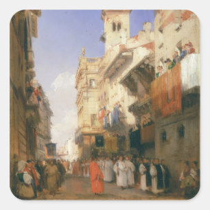 Corso Sant'Anastasia, Verona (Öl auf Platte) Quadratischer Aufkleber