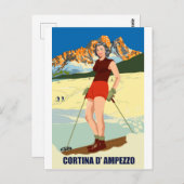 Cortina D' Ampezzo Ski Girl Postkarte (Vorne/Hinten)