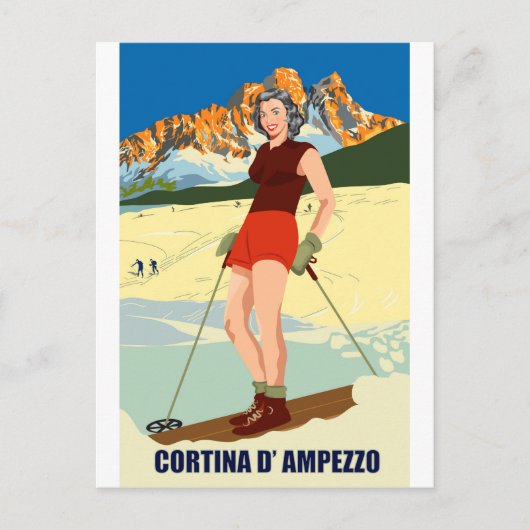 Cortina D' Ampezzo Ski Girl Postkarte (Vorderseite)