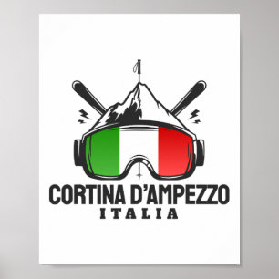 Cortina D'ampezzo Italien Retro-Skigebiet Skifahre Poster