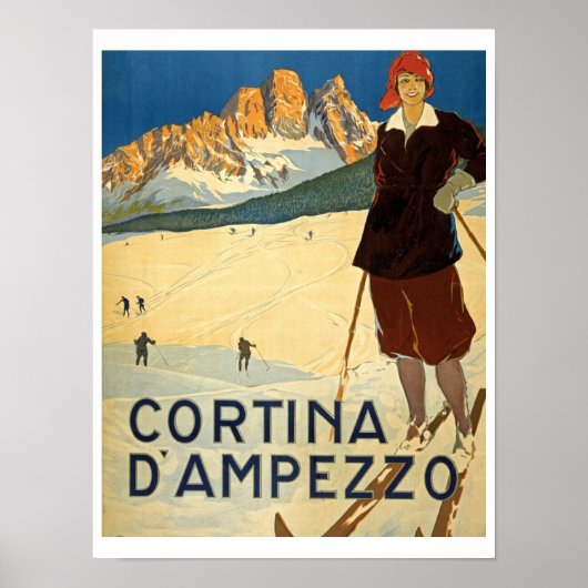 Cortina D'Ampezzo, Italien, Retro Travel, Ski, Alp Poster (Vorne)