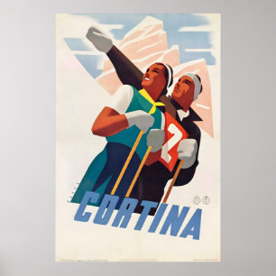 Cortina d'Ampezzo Italien Skifahren Berge Vintage Poster