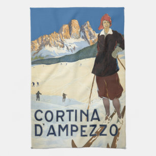 Cortina d'Ampezzo, Italien, Vintage-Reise Ski Alpe Geschirrtuch