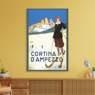Cortina d'Ampezzo, Italien, Vintage-Reise Ski Alpe Leinwanddruck