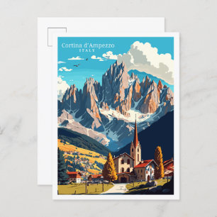 Cortina d'Ampezzo Vintage Illustration Postkarte