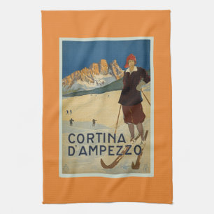 Cortina D'Ampezzo Vintage-Skiplakat Geschirrtuch