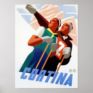 Cortina Vintage Italienischer Reiseskisport Winter Poster
