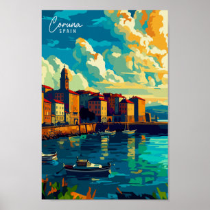 Coruna Spain Vintage Reise Illustration Poster
