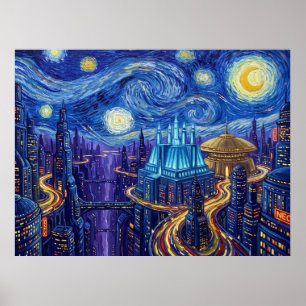 Coruscant Sternennacht Sci-Fi-Landschaft Poster