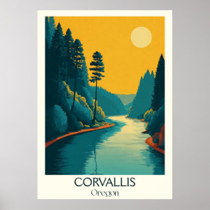 Corvallis Oregon Vintag River Forest Travel Art Poster