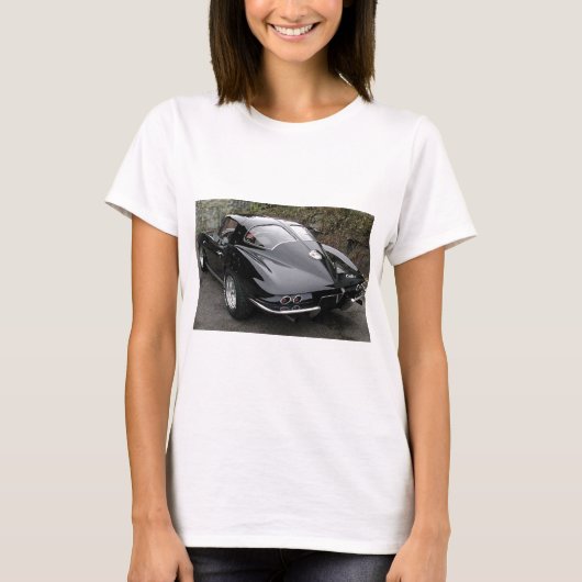 Corvette Klassik Schwarz Split-Fenster T-Shirt (Vorderseite)