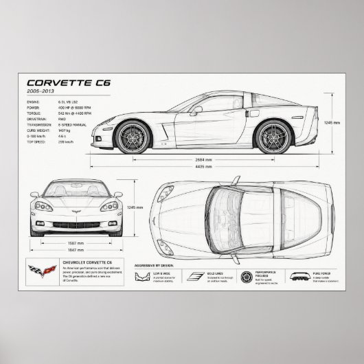 Corvette technische Konstruktion Poster (Vorne)