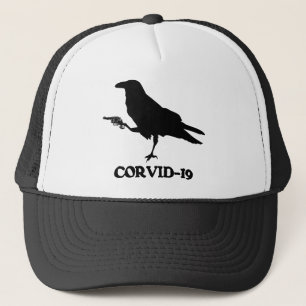 CORVID-19 Trucker Hat, White & Black Truckerkappe