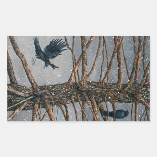 Corvus Corvidae und die Zeder Rechteckiger Aufkleber