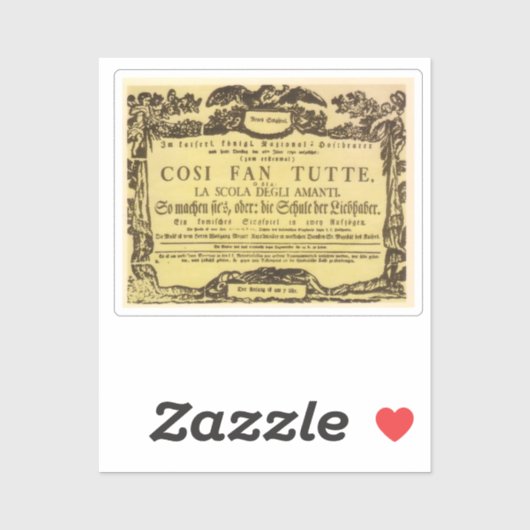 Così Fan Tutte Playbill (Mozart) Aufkleber (Blatt)