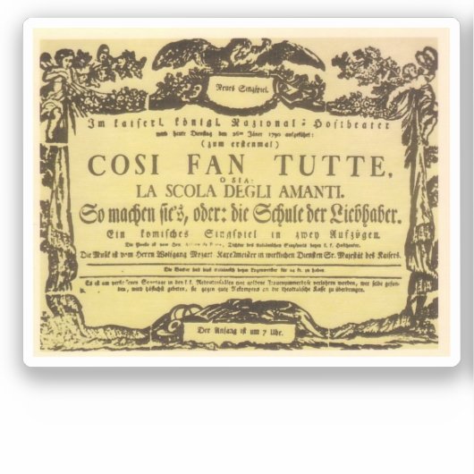 Così Fan Tutte Playbill (Mozart) Aufkleber (Vorderseite)