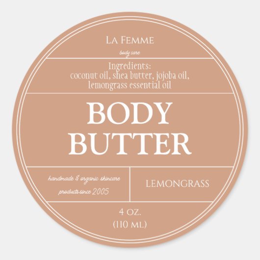 Cosmetic-Label für Clay und White Boho Runder Aufkleber (Vorderseite)