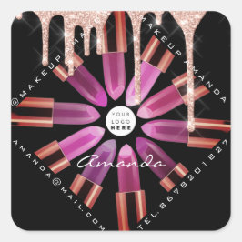 Cosmetic Makeup Artist Pink Lipstick Logo Tropfen Quadratischer Aufkleber
