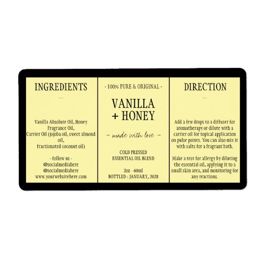 Cosmetic Vanilla Honey Zutaten gelb (Vorne)
