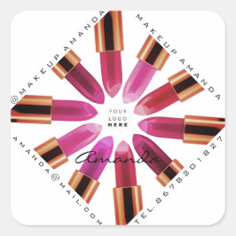 Cosmetica Makeup Gold Pink Lipstick Logo Shop Quadratischer Aufkleber