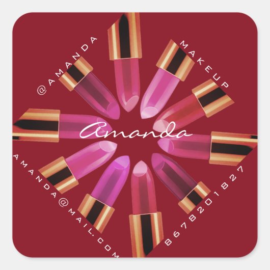 Cosmetica Makeup Shop Rose Rosa Lipstick Gold Quadratischer Aufkleber (Vorderseite)