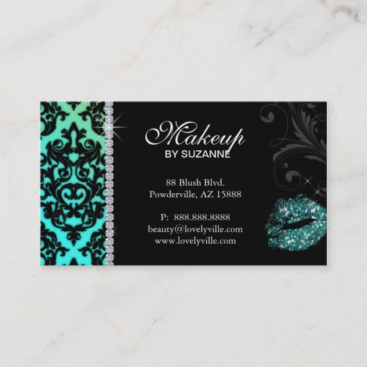 Cosmetologist-Geschäfts-Karten-Damast-Glitzer Visitenkarte (Vorderseite)