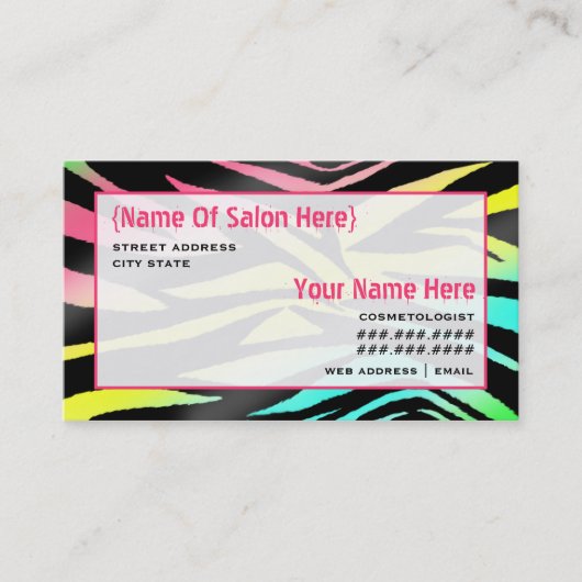Cosmetologist-Salon-Verabredungneonzebra-Druck Terminkarte (Vorderseite)