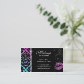 Cosmetologist-Visitenkarte-Damast-blaues Rosa Visitenkarte (Stehend Vorderseite)