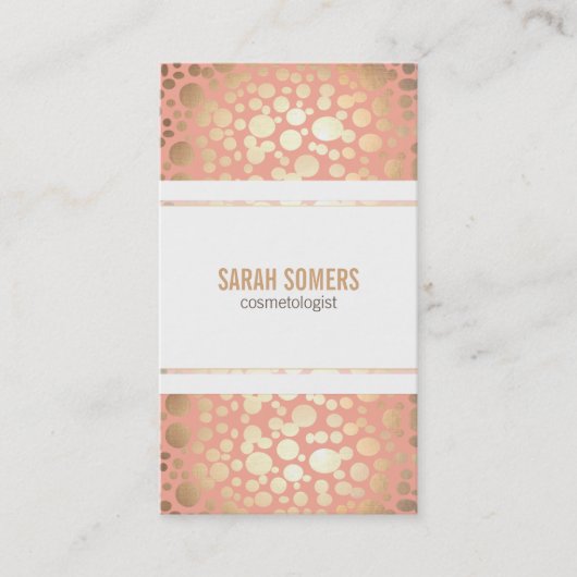 Cosmetology Imitate Gold Leaf Peach Coral Visitenkarte (Vorderseite)