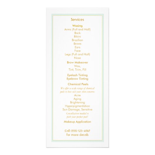 Cosmetology Wellness-Center and Salon White Blätte Werbekarte (Hinten)