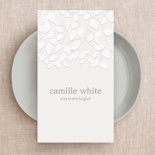 Cosmetology White Embossed Look Blätter Visitenkarte