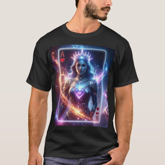 Cosmic Ace of Hearts Celestial Royal Fantasy Card T-Shirt (Vorderseite)